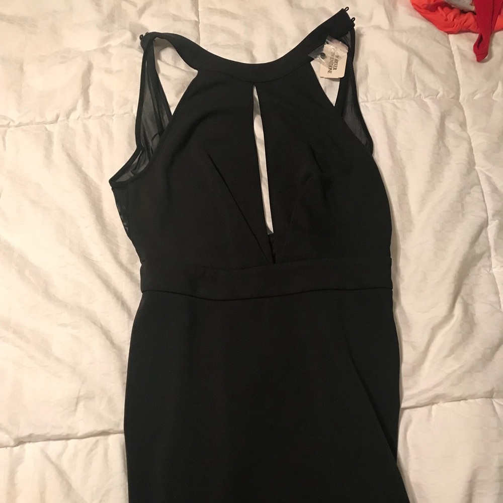 Open front black mini dress